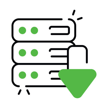 A colored design icon of server download 