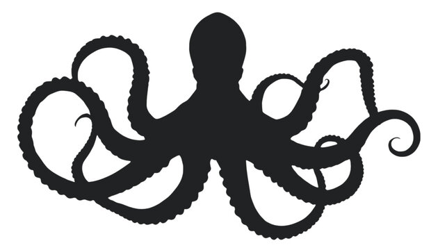 Octopus silhouette displays distinct tentacles and creates a bold graphic shape for design projects.