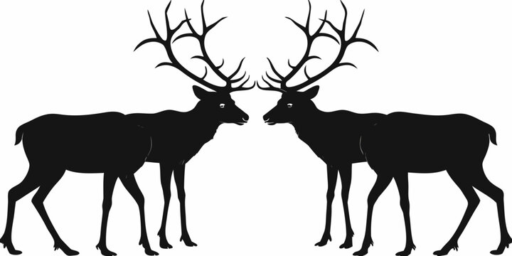 Black Stag Silhouettes Facing Each Other Minimalist Wildlife Illustration