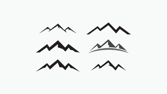Minimalist hand drawn mountain peak icons and landscape silhouettes for logos and design projects with mountain silhouette landscape adventure climbing