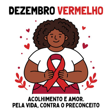 Dezembro Vermelho campaign illustration promoting awareness and support for AIDS prevention and treatment