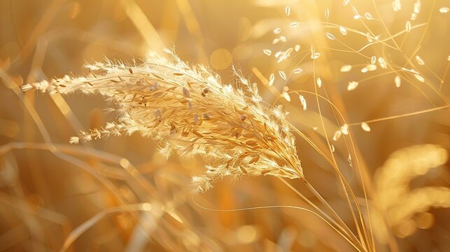 Reed spikelet with scattered seeds and pappus autumn