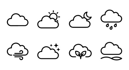 Obraz premium Cloud Icons Set, Weather Symbols Vector Collection, Meteorology Forecast Elements