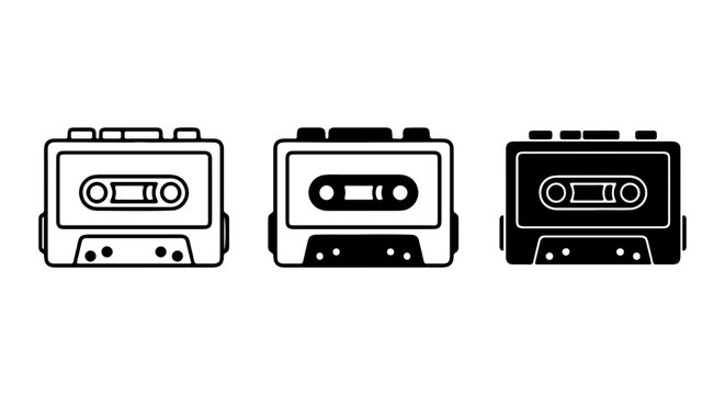 Retro Cassette Tape Icons, Vintage Audio Cartridge Vector Set, Old Music Media Graphics