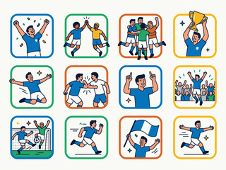 Fototapeta premium Soccer players in various celebratory poses.