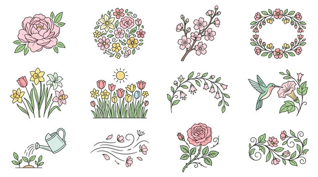 Elegant Spring Floral Poster Design with Vibrant Blooming Garden Flowers Soft Pastel Colors Delicate Petals Seasonal Atmosphere Nature Inspired Artwork Ideal for Home Decor Greeting Cards In