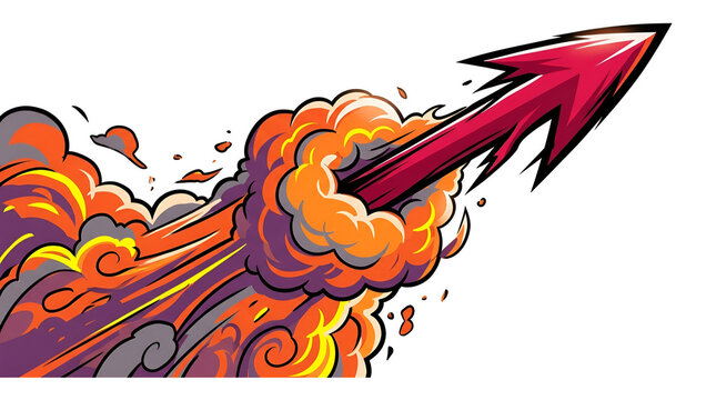 Dynamic Red Arrow Flecha Vector Launching Through Smoke Cloud
