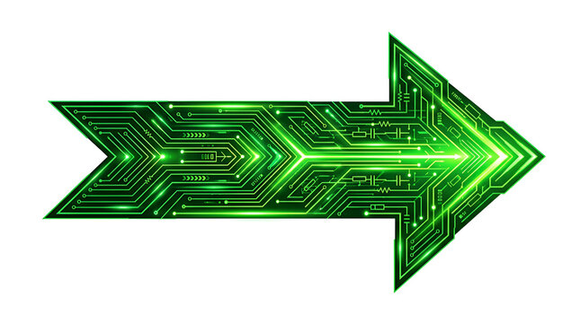 Digital green circuit board flecha vector pointing right