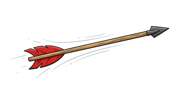 Flying wooden flecha vector with red feathers on white background