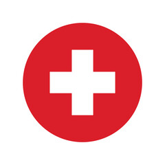 Fototapeta premium Red circle with white cross icon, medical symbol, first aid sign, vector illustration isolated on transparent background