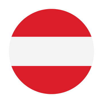 Circular icon of the national flag of austria, red and white horizontal stripes, vector illustration isolated on transparent background