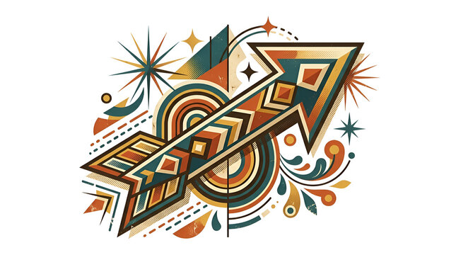 Flecha Vector Illustration with Geometric Shapes and Retro Colors