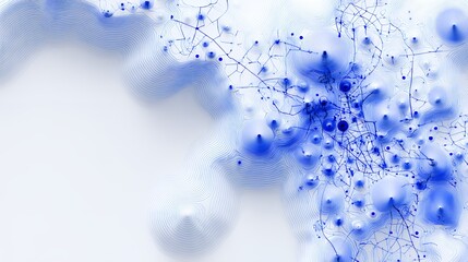 Fototapeta premium Abstract Blue Topographic Contour Lines And Network Nodes On White Background For Big Data Visualization And Tech Connectivity
