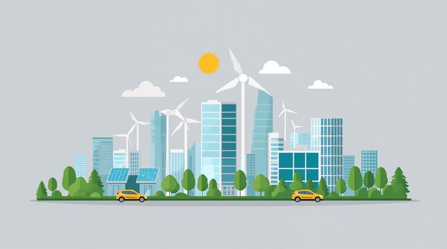 Green Energy Eco Friendly Sustainable City Environment Vector Illustration