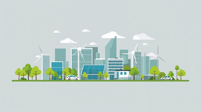 Green Energy Eco Friendly Sustainable City Environment Vector Illustration