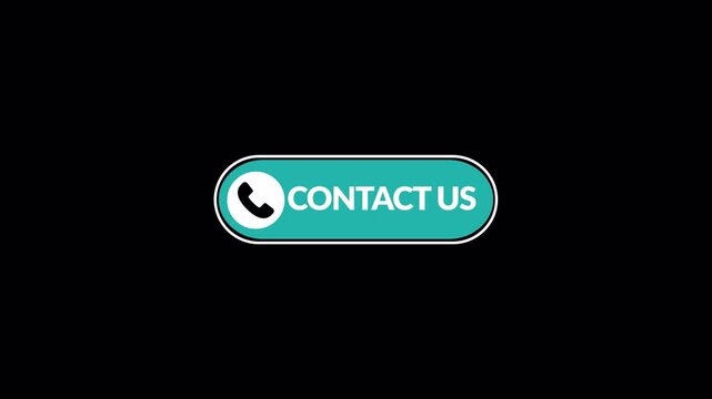 Contact Us Button Animation with Call Icon on Transparent Background, Modern Customer Support Call to Action UI with  Alpha Channel in 4K