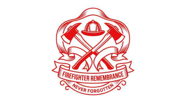 Firefighter remembrance emblem with crossed axes and helmet