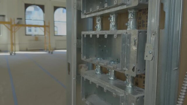 Electrical Junction Boxes and Conduits Installed in Metal Stud Wall During Construction