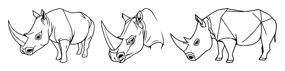 Geometric Rhino horn set with bold vector black lines and straight-on perspective featuring geometric, silhouette, abstract with stylized and minimalistic © MdBadsha