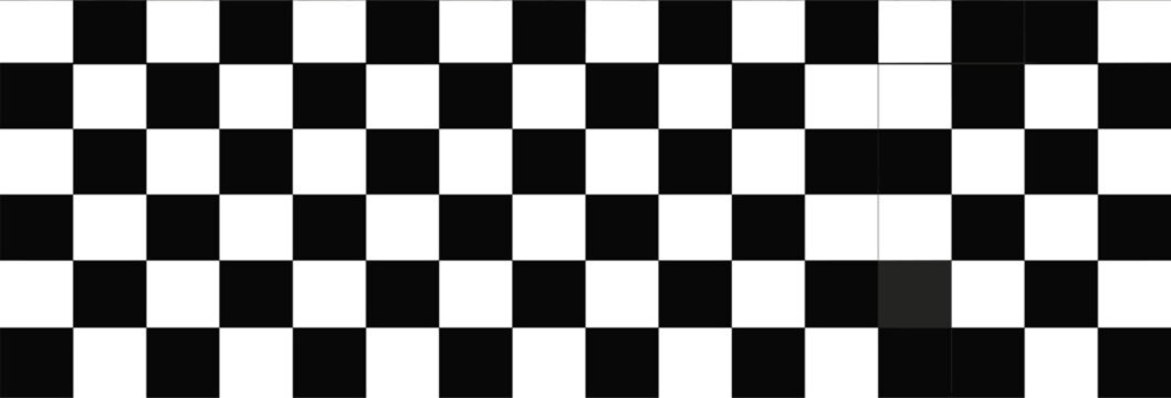 Seamless checkered racing flag border pattern with black and white finish line ribbon, motorsport grid texture for rally banner vector