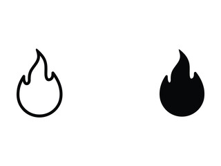Two black flame icons in outline and solid style on white background © MSTTASPRIYA