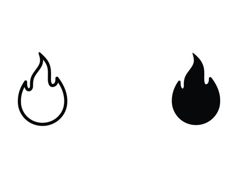 Two black flame icons in outline and solid style on white background