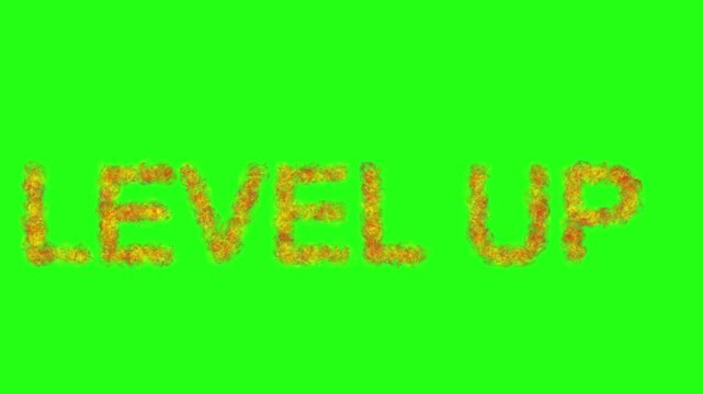 Level Up Text Animation with Fire Effect on Green Screen Background for Gaming VFX Intro