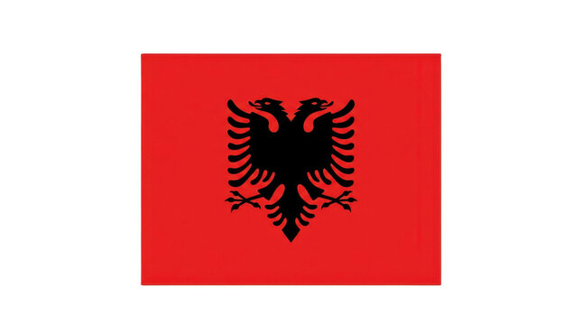 Albania national flag with striking red field and bold black double-headed eagle at center symbolizing courage, vigilance, freedom, sovereignty and historic Balkan heritage

