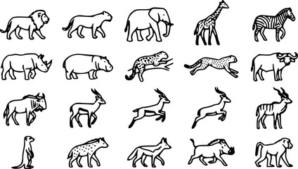 African Safari Animal Outline Icons Vector Collection © hasmot
