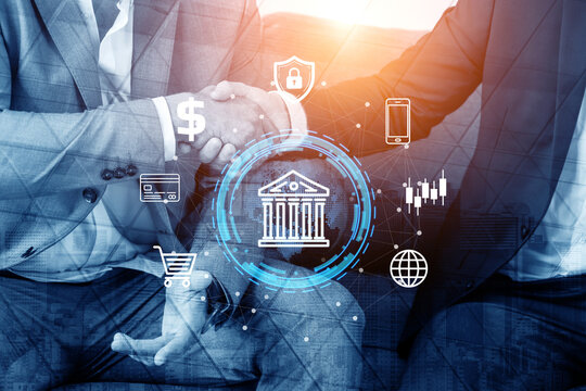 Business Partnership with Digital Technology Symbols Representing Finance, Banking, Security, and Commerce in a Modern Corporate Environment. Entropy.