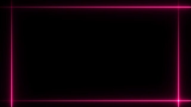 Pink Neon Light Square Frame Border with Glowing Corners on Black Background abstract bright
