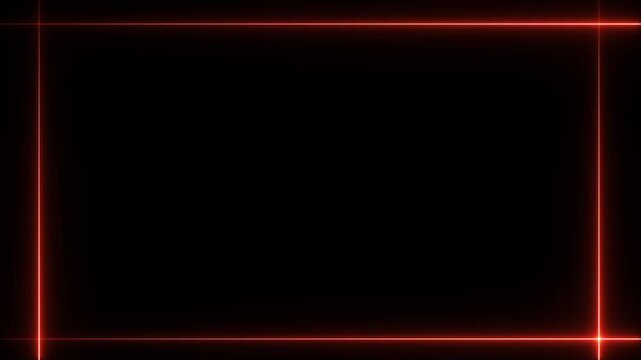Red Neon Light Square Frame Border with Glowing Corners on Black Background abstract bright