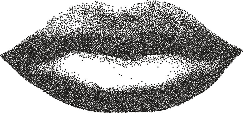 Mouth vintage y2k stipple art, lips halftone stipple brutalist retro vector png with transparent background, grin 2000s aesthetic photocopy effect tattoo