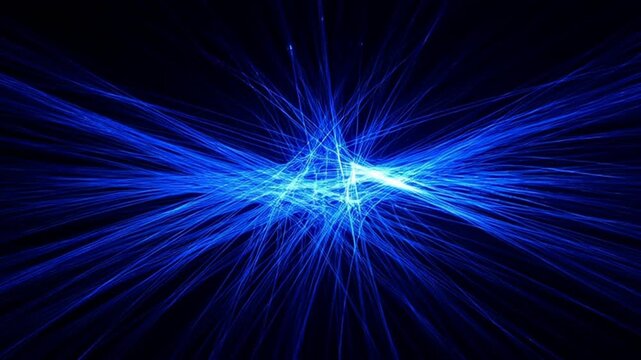 Blue electric spark radiating from a central source against dark background.