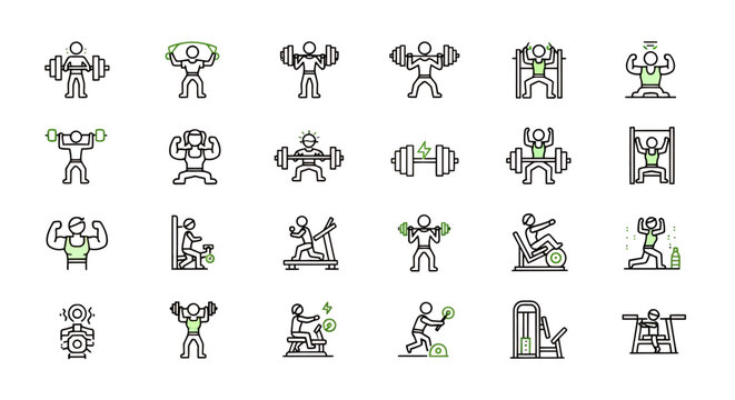 Diverse collection of small robot icons in playful poses and actions for design projects.