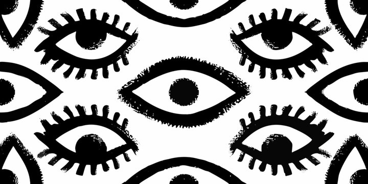 Stylized Eyes Pattern Black And White Vector Illustration