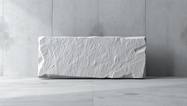 Textured White Concrete Block on Neutral Background Minimalist Composition
