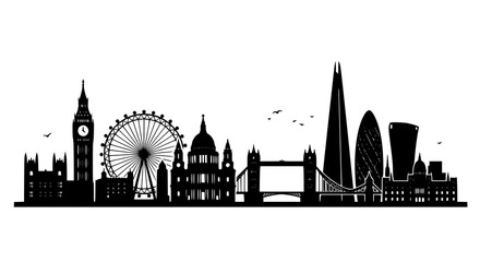Obraz premium London Skyline Silhouette Vector with Famous British Landmarks and City Panorama