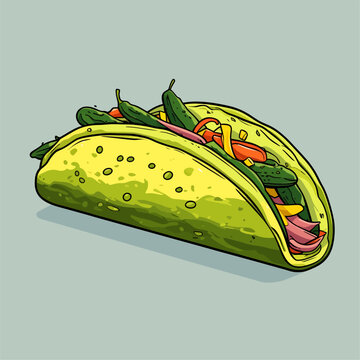 Illustration of a green taco filled with fresh vegetables