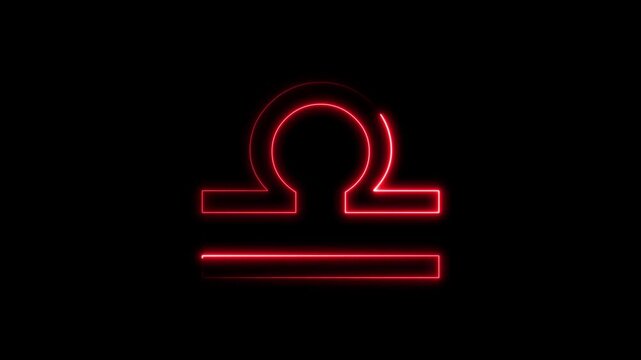 Neon libra zodiac symbol glowing red motion animation abstract.