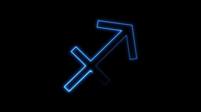 Glowing neon sagittarius zodiac sign animation on black background.