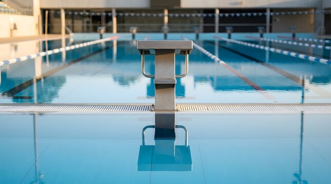 Shallow Perspective Diving Block at Empty Outdoor Pool