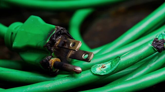 Burned Melted Extension Cord Plug, Electrical Fire Safety Hazard
