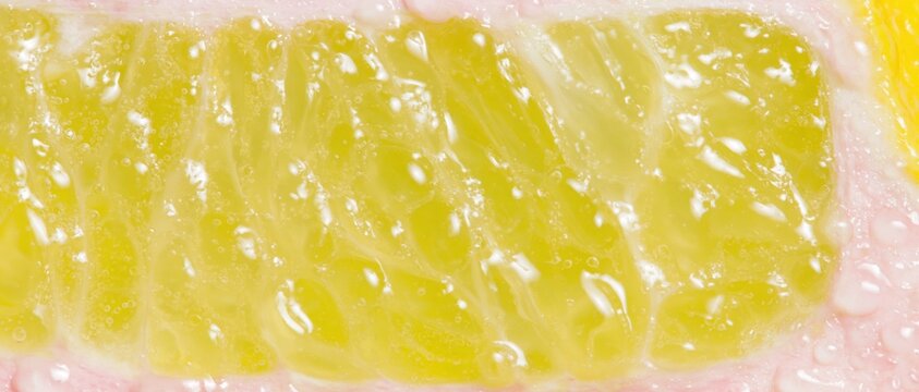Seamless across the frame lemon texture with juicy citrus vesicles and water droplets, bright and tactile fruit background for beverage packaging