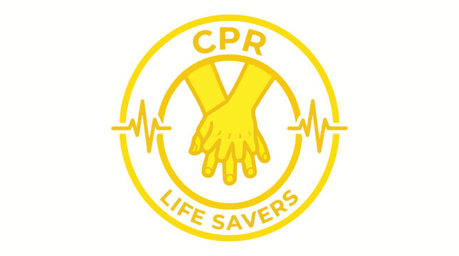 Yellow cardiopulmonary resuscitation life savers emblem with pulse