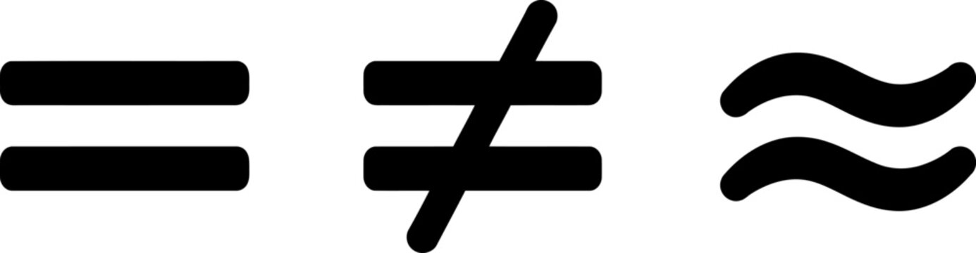 Mathematical symbols for equal not equal and approximately equal