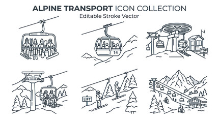 Alpine Transport Icon Collection: Ski Lifts, Cable Cars, Gondolas, Mountain Scenes © love