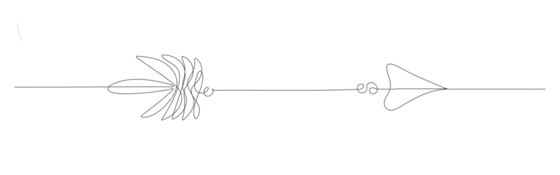 Arrow line minimalist leaf symbol creates a simple continuous black sketch design.