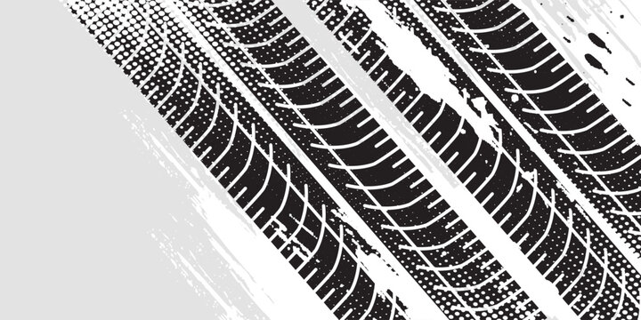 Diagonal Tire Tracks Grunge Background With Automotive Tread Pattern And Urban Road Texture