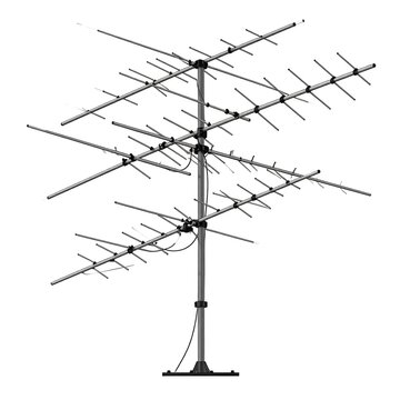 A detailed image of a large metal television antenna
